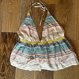 O'Neill Striped Halter Tank Top in Blue, Yellow, Pink